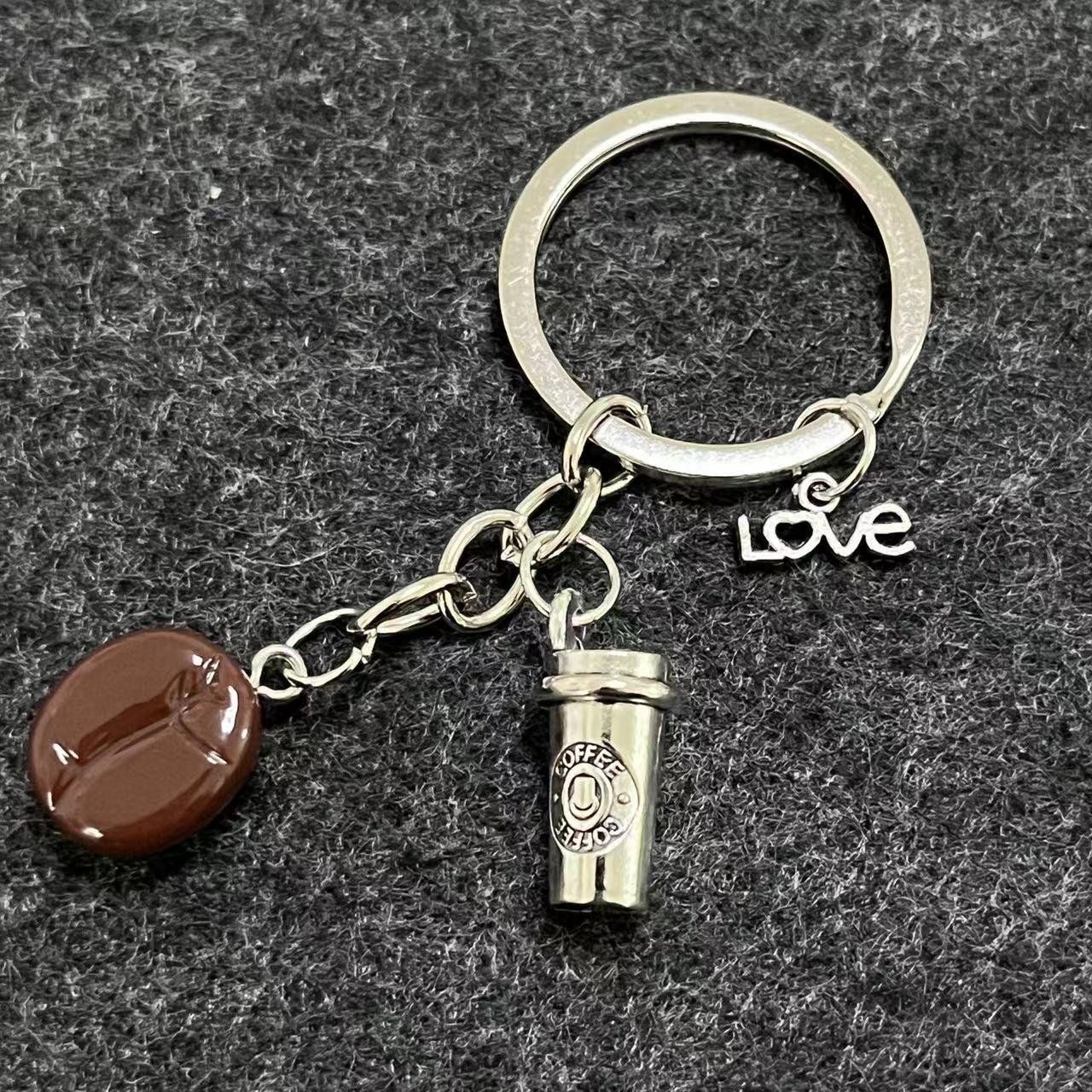Creative Vintage Coffee Enthusiast Keychain Set Durable Zinc Alloy Spoon Cup Bean Metal Iconic Coffee Accessories