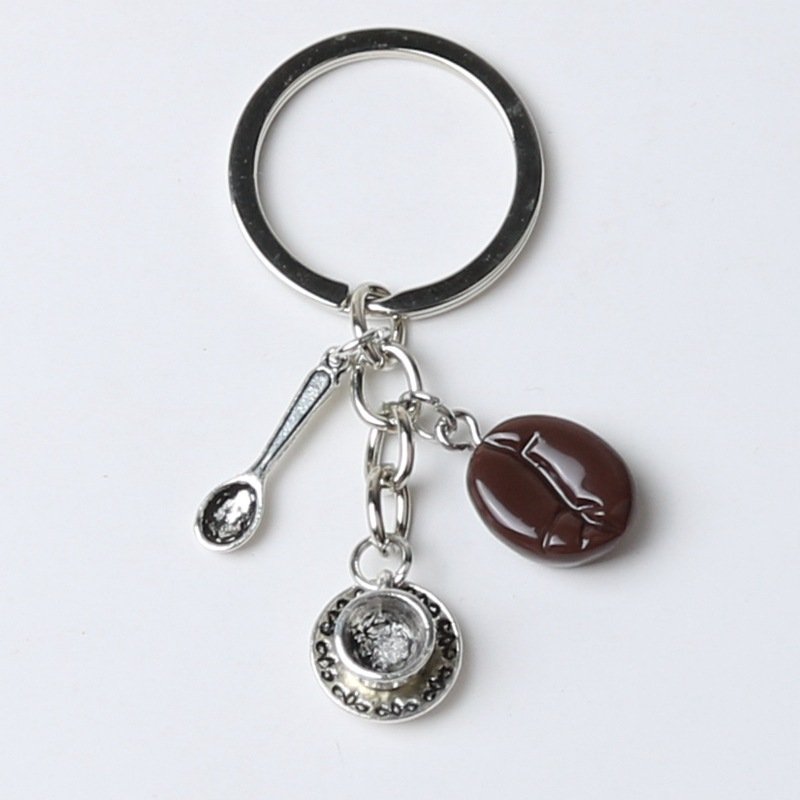 Creative Vintage Coffee Enthusiast Keychain Set Durable Zinc Alloy Spoon Cup Bean Metal Iconic Coffee Accessories