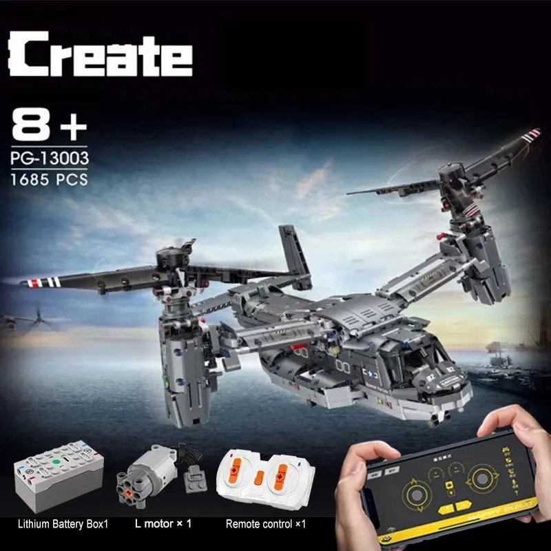 PG-13003 Creative RC Aircraft high-tech V-22 Osprey Transport Airplane Model DIY plastic building block sets gifts for children