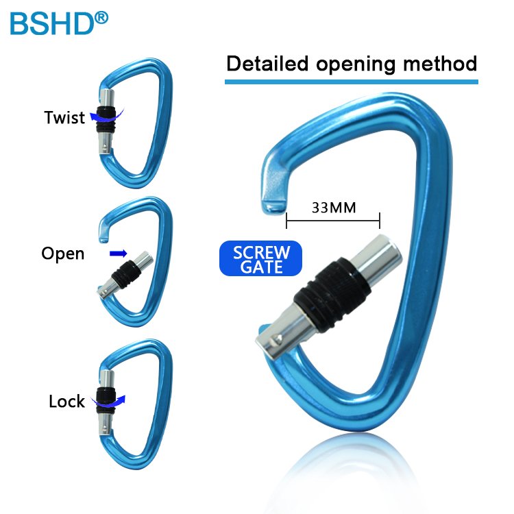 Heavy Duty 42kn Alloy Carabiner D Shape Auto Lock Climbing Carabiner Hook for Aerial Work Can Custom Logo