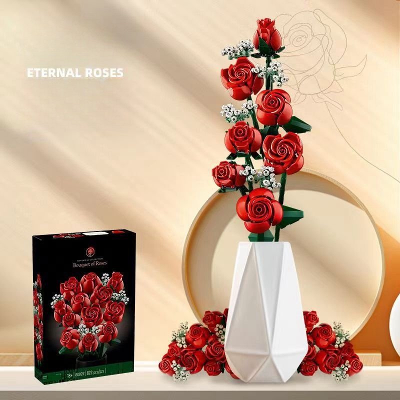 10328 Series Flower Bouquet Building Kit Rose Flower Blocks Bouquet Home Accessories Plastic DIY Toy Unisex ABS 14 Years & up