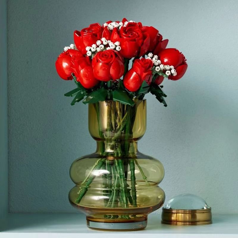 10328 Series Flower Bouquet Building Kit Rose Flower Blocks Bouquet Home Accessories Plastic DIY Toy Unisex ABS 14 Years & up