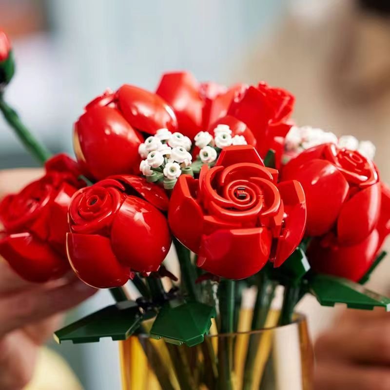 10328 Series Flower Bouquet Building Kit Rose Flower Blocks Bouquet Home Accessories Plastic DIY Toy Unisex ABS 14 Years & up