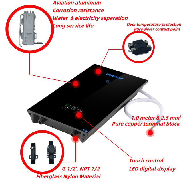 Factory Price 9kw Energy Saving Fast Heating Instantaneous Electric Hot Water Heaters for Commercial Household Shower Bathroom