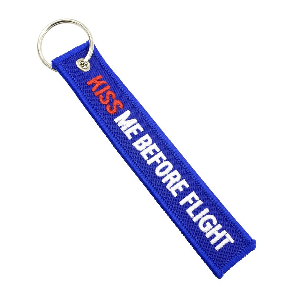 Hot Selling Kiss Me Keychain Aviation Gift Flight Crew Embroidery Key Chain Tag Key Chains