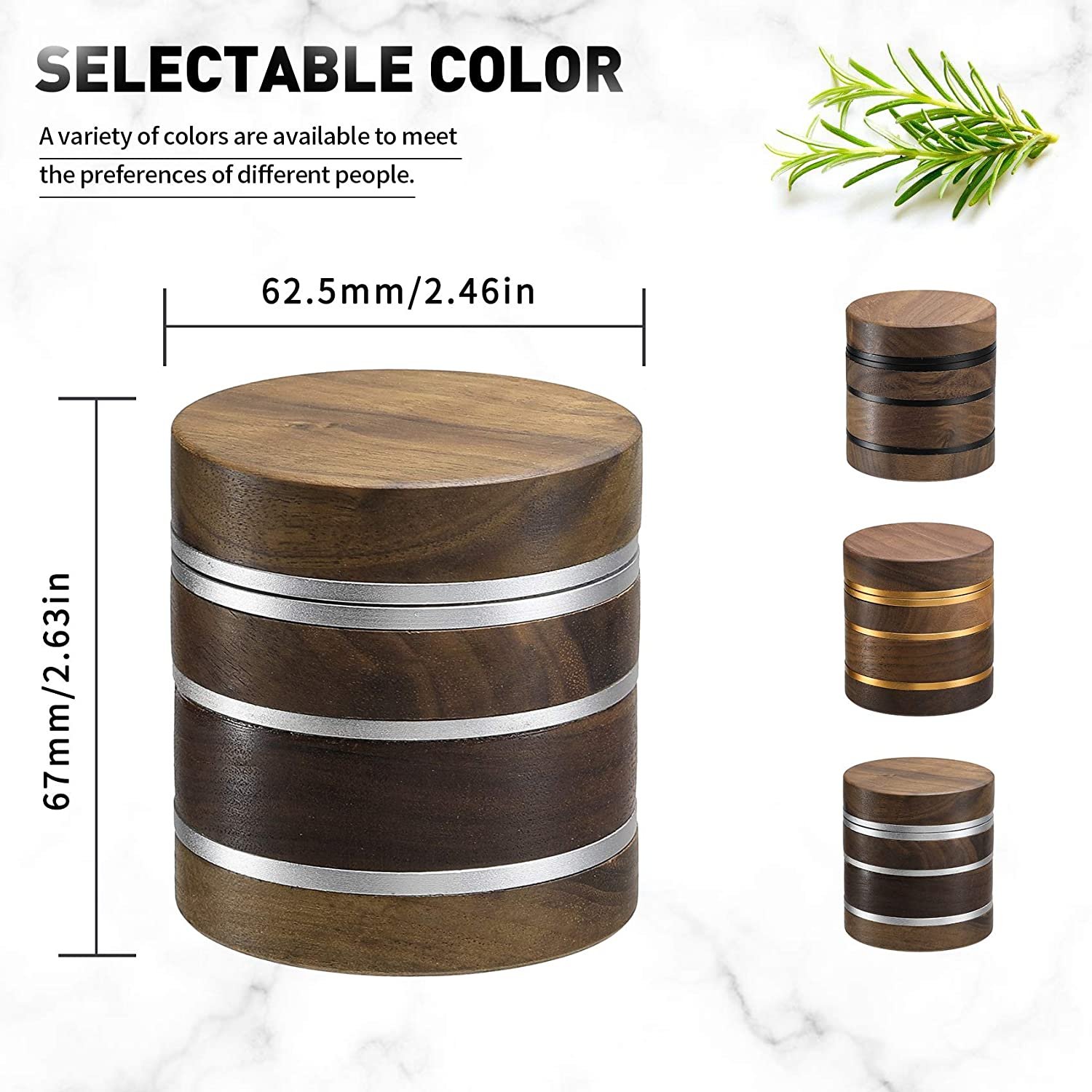JC7023 Walnut Wooden Herb Grinder 62MM 4pieces Aviation Aluminum Grinder High-quality Grinder with Custom logo