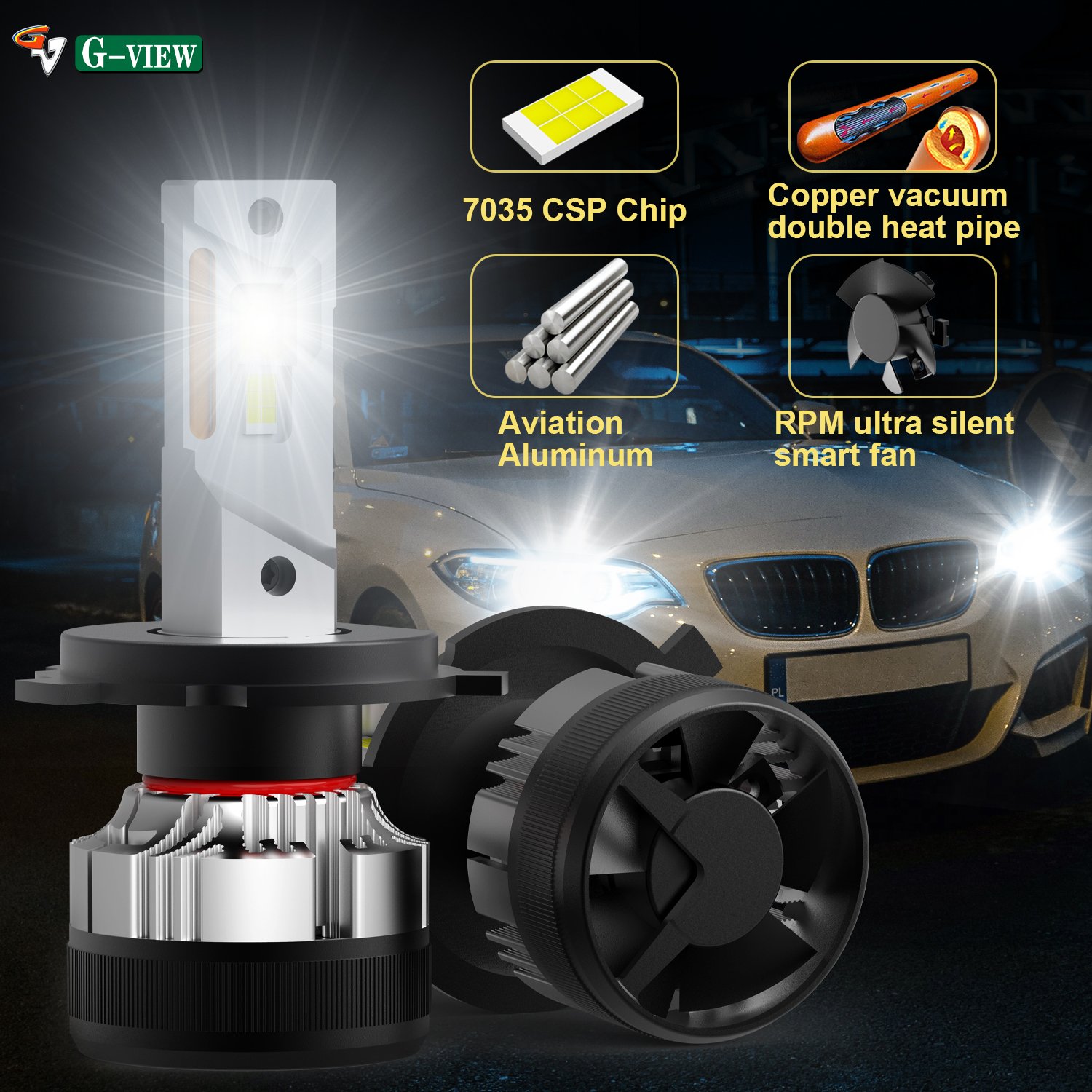 Gview G12w Car Accessories Auto Lighting Systems Para Automovile Canbus Foco Luces LED H4 H19 HB2 LED Headlights Bulbs