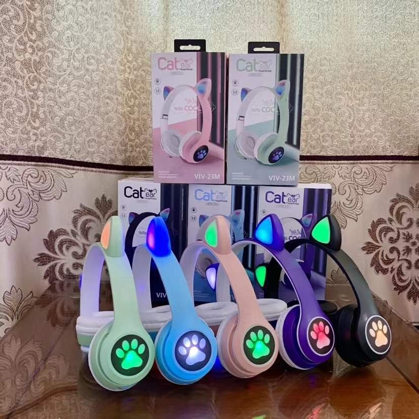 Cute Cat Ear ViV-23M Wireless Earphone Headphone Accessories Pink Cat Headphones Foldable Cat Ear Sport Headset