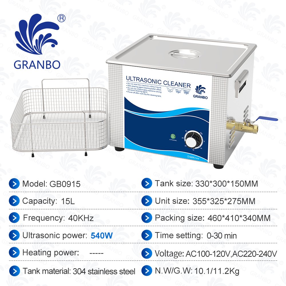 Ultrasonic Cleaner 15L 540W Cleaning Industrial Parts Machine Nozzles Dental Jewelry Tooth Labs Glasses Industry