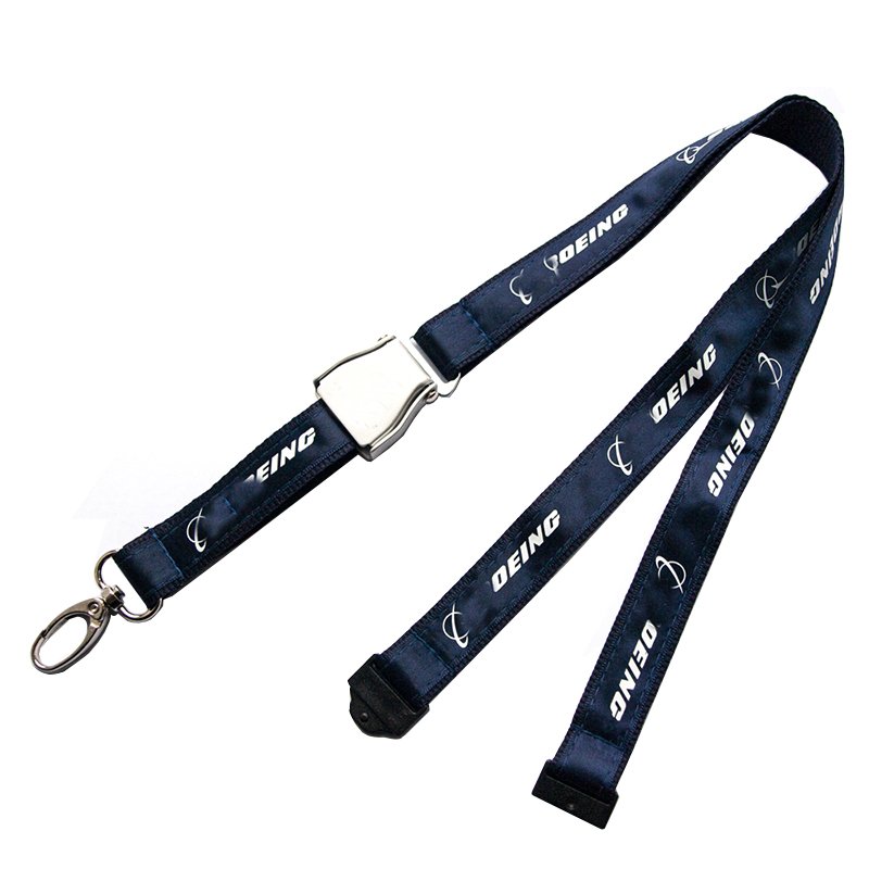 Hot Sale Custom Logo Safety Breakaway Detachable Airbus Lanyard Heat Transfer Alloy Seatbelt Airplane Buckle Lanyard Aviation