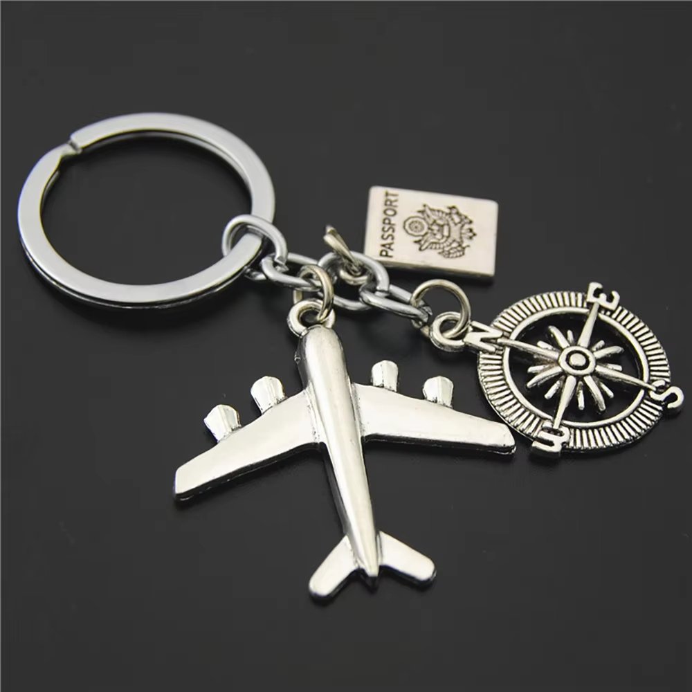 2025 Promotional Flight Travel Themed Airplane Compass Metal Airplane Model Keychain for Aviation Enthusiasts and Travelers