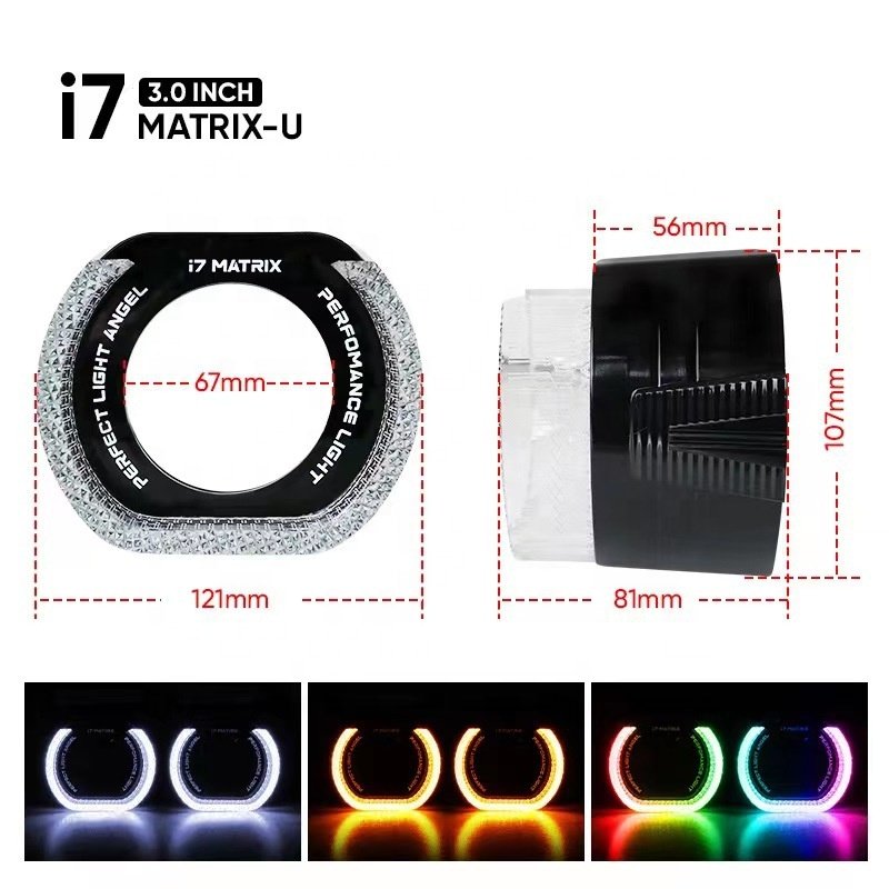 DLAND New I3 I6 I7 I8 I9 3.0 Inch 5D Crystal Eye halo Yellow and White Two-color U-shaped Ring Daytime Running Lamp I6 I7 I8