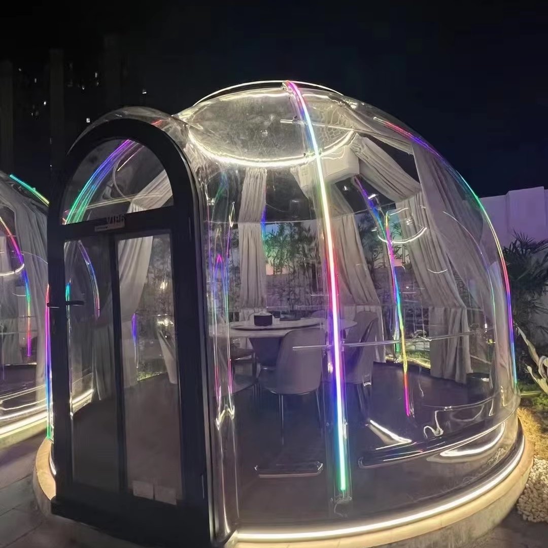 Full Size Foldable Automatic Dome Shaped Bed Tent Outdoor Glass Polycarbonate Super Transparent Party Room Dome House 2 Room