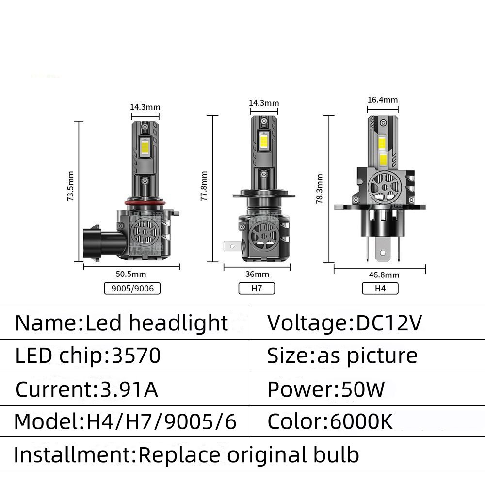Automotive Accessories 12v 100w 10000 Lumen H7 LED Headlight Bulb H4 Car LED Headlight