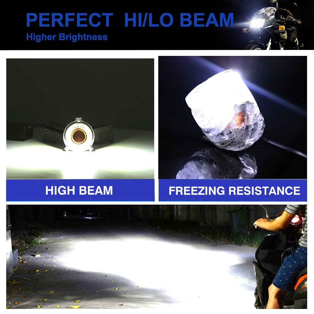 Motoled AC/DC8-80V H4 H6 HS1 Ba20D P15D CSP CSP LED Chip 4 Side Emitting Motorcycle Headlight with Copper Strip