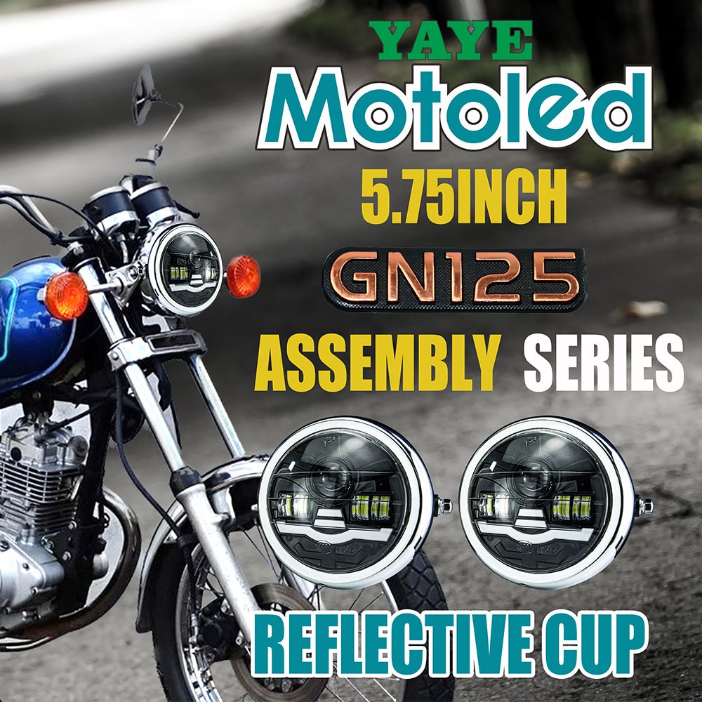 YAYE MOTOLED Gn125 Cm125 5.75 Inch Motorcycle Headlight Assembly Projector Red Blue White DC12V 45W 4800LM