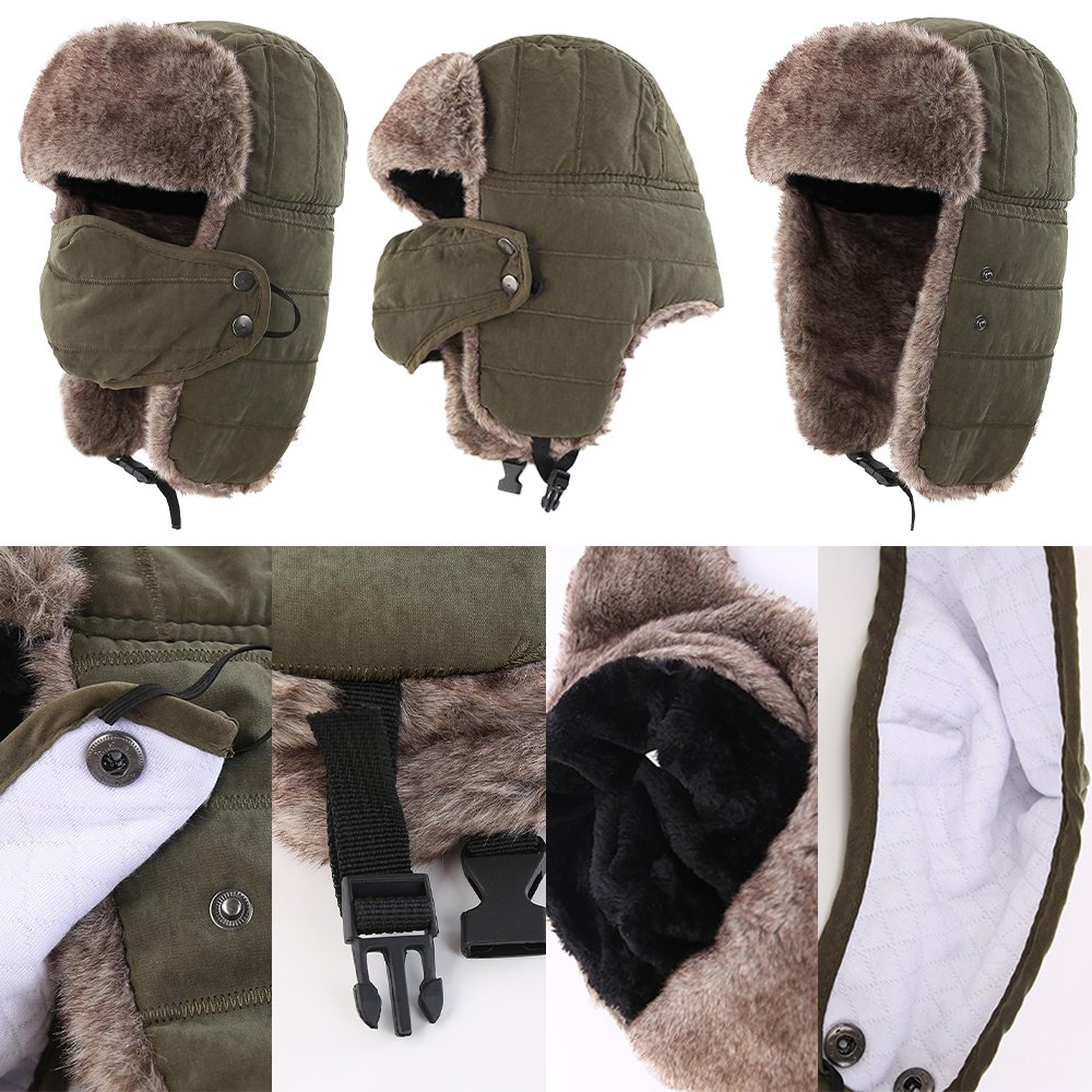 Custom Fur Earflap Snowboarding Aviator Russian Warm Winter Hat Trooper Ushanka Faux Sherpa Trapper Hat for Men Unisex Adults