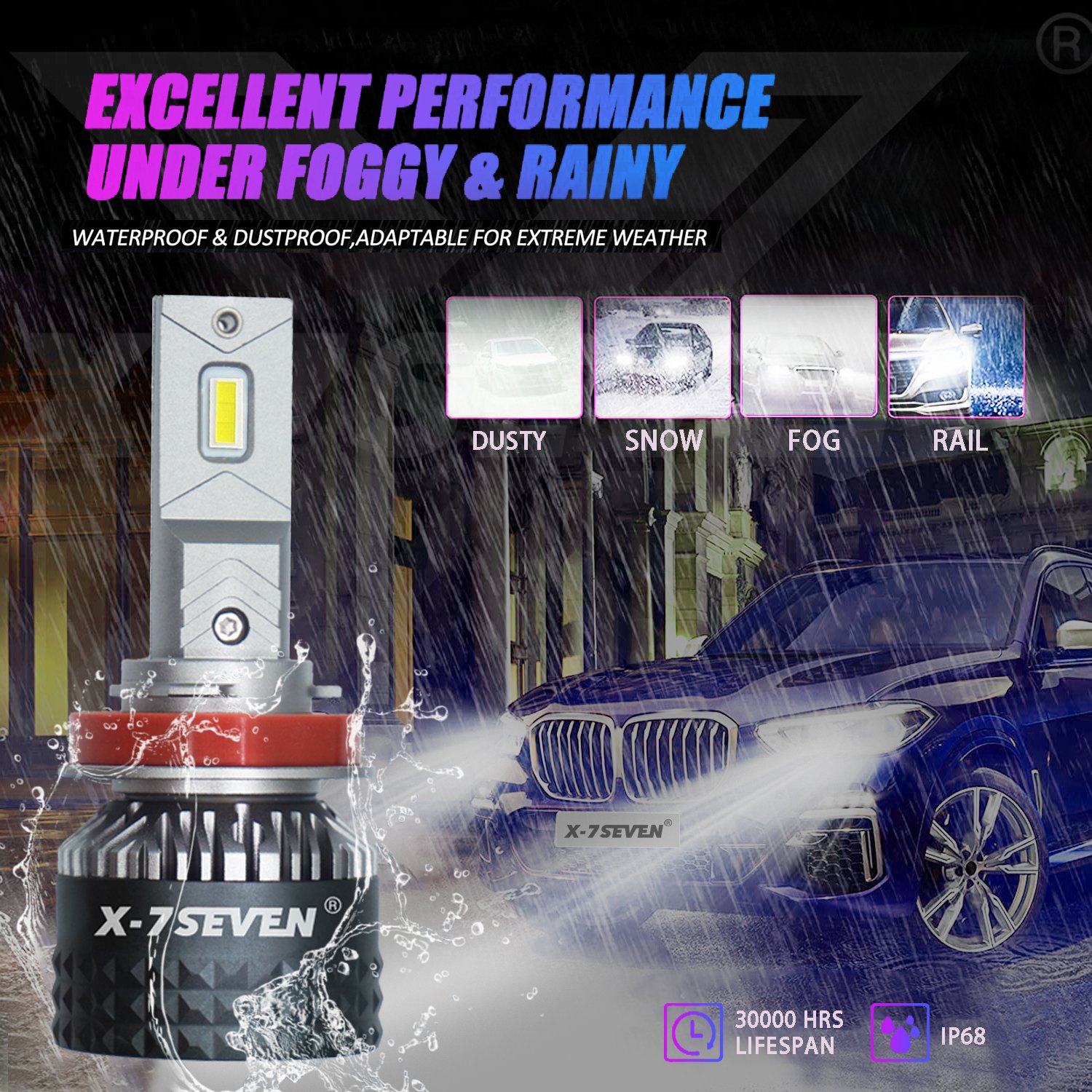 X-7SEVEN Super Bright XZEU 9005 9006 150W 30000LM Car Accessories LED Headlight Head Light for Auto