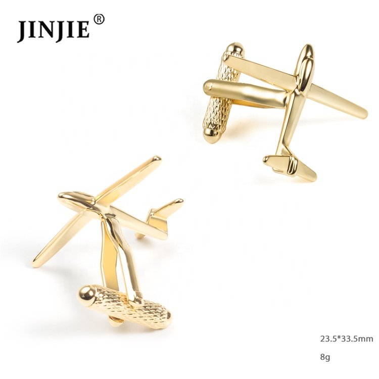 2024 Fashion Men Accessories Gold Plated Brass Aviation Plane Cufflinks for Men Shirt