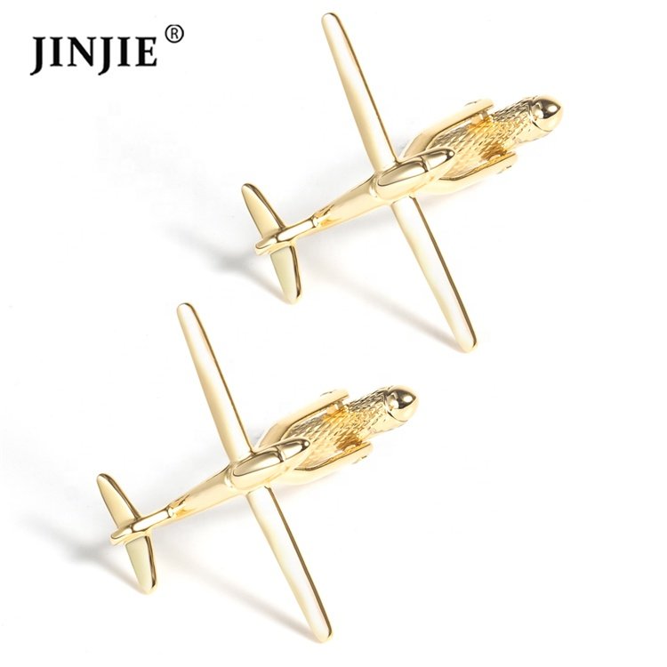 2024 Fashion Men Accessories Gold Plated Brass Aviation Plane Cufflinks for Men Shirt