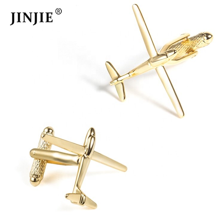 2024 Fashion Men Accessories Gold Plated Brass Aviation Plane Cufflinks for Men Shirt