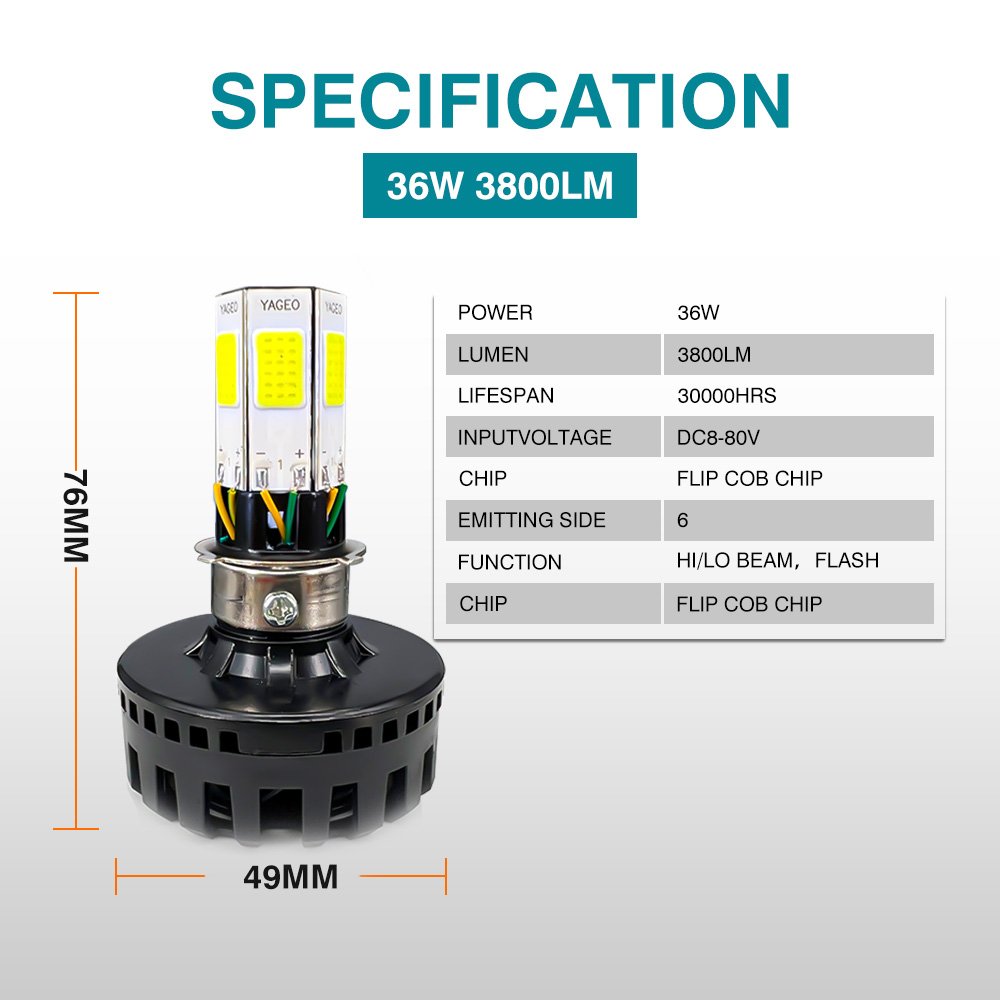 MOTOLED Motorcycle Headlight Bulb Fog Light M3 M4 M5 M6 M8 White Headlight with Cooling Fan