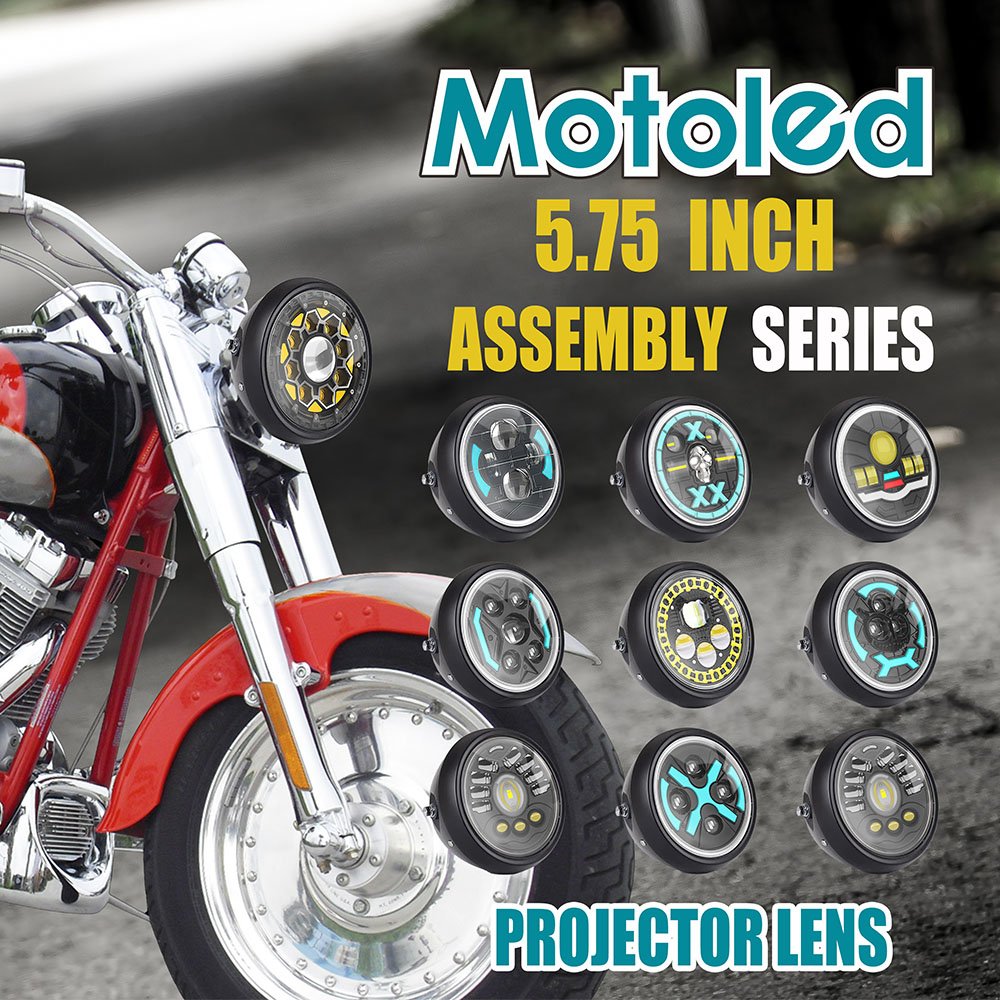 MOTOLED Motorcycle Headlight Assembly 5.75 Inch Classic off Road Cafe Racer Projector Lens for Gn125 Led Accessories