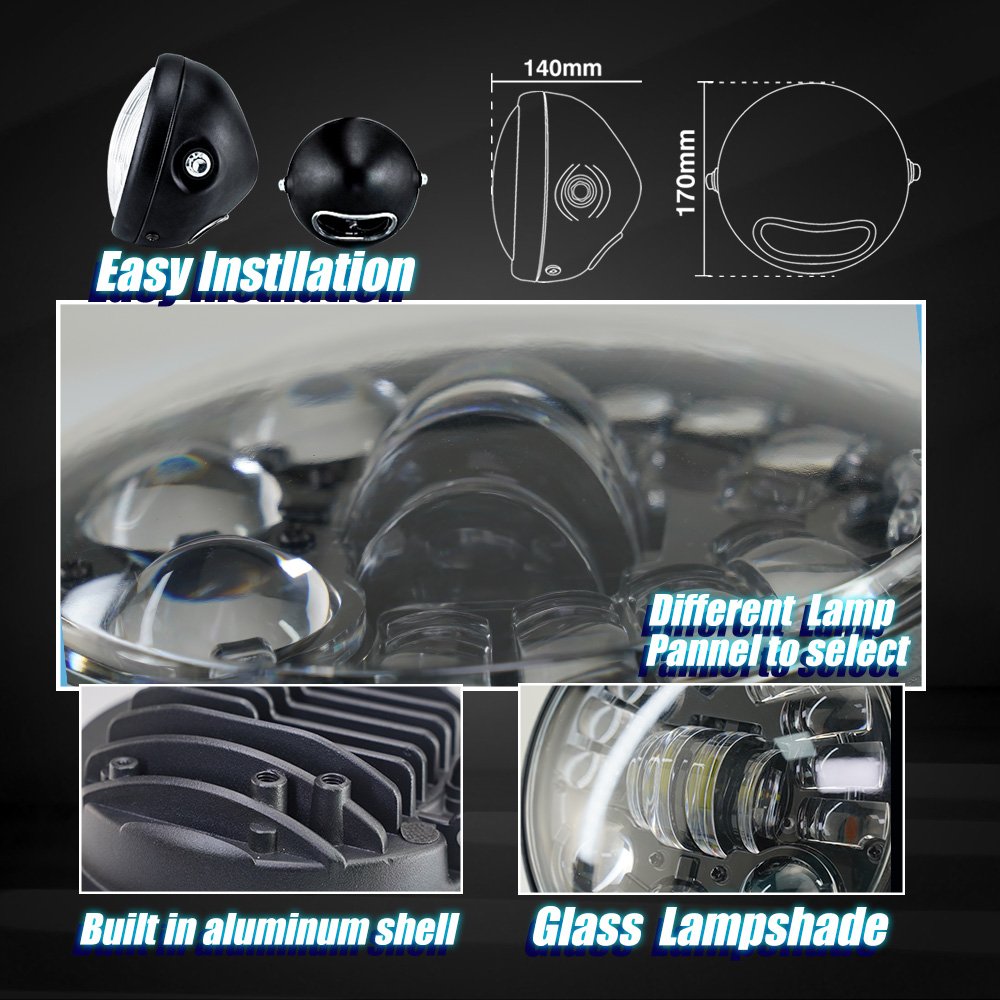 MOTOLED Motorcycle Headlight Assembly 5.75 Inch Classic off Road Cafe Racer Projector Lens for Gn125 Led Accessories