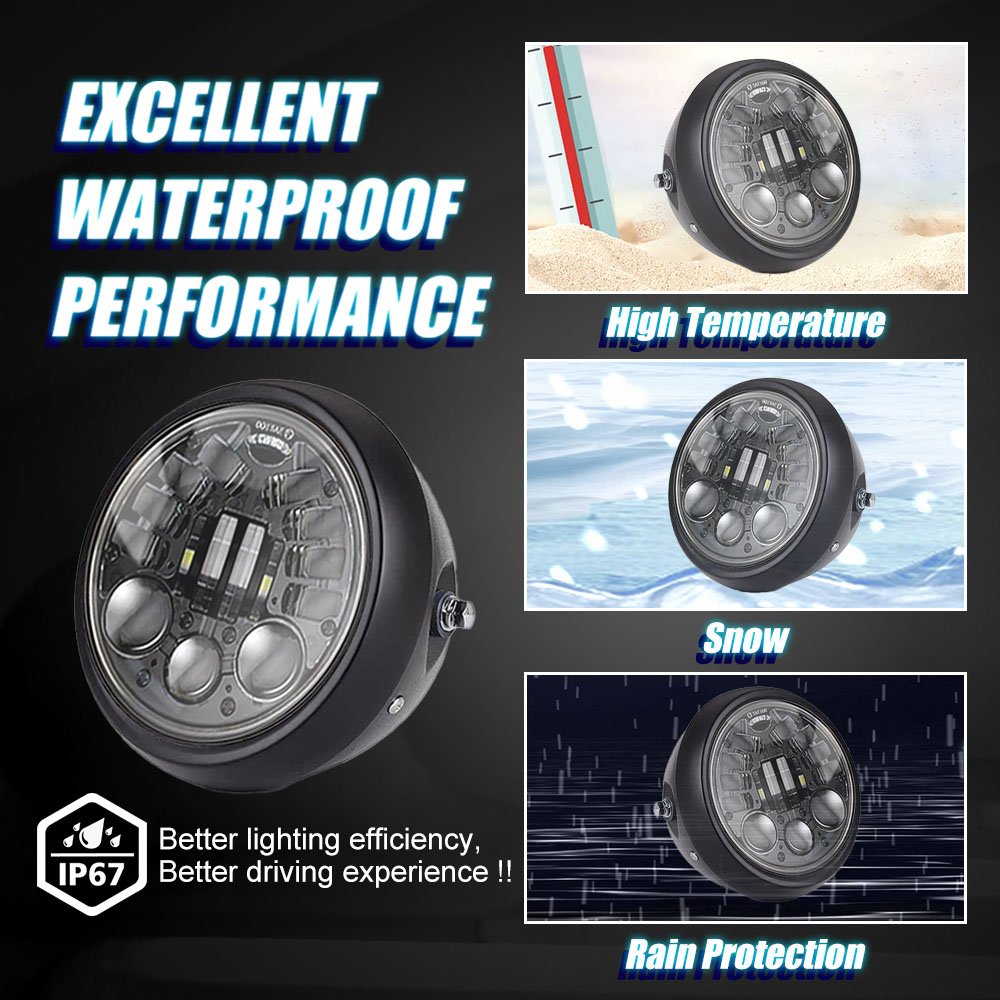 MOTOLED Motorcycle Headlight Assembly 5.75 Inch Classic off Road Cafe Racer Projector Lens for Gn125 Led Accessories