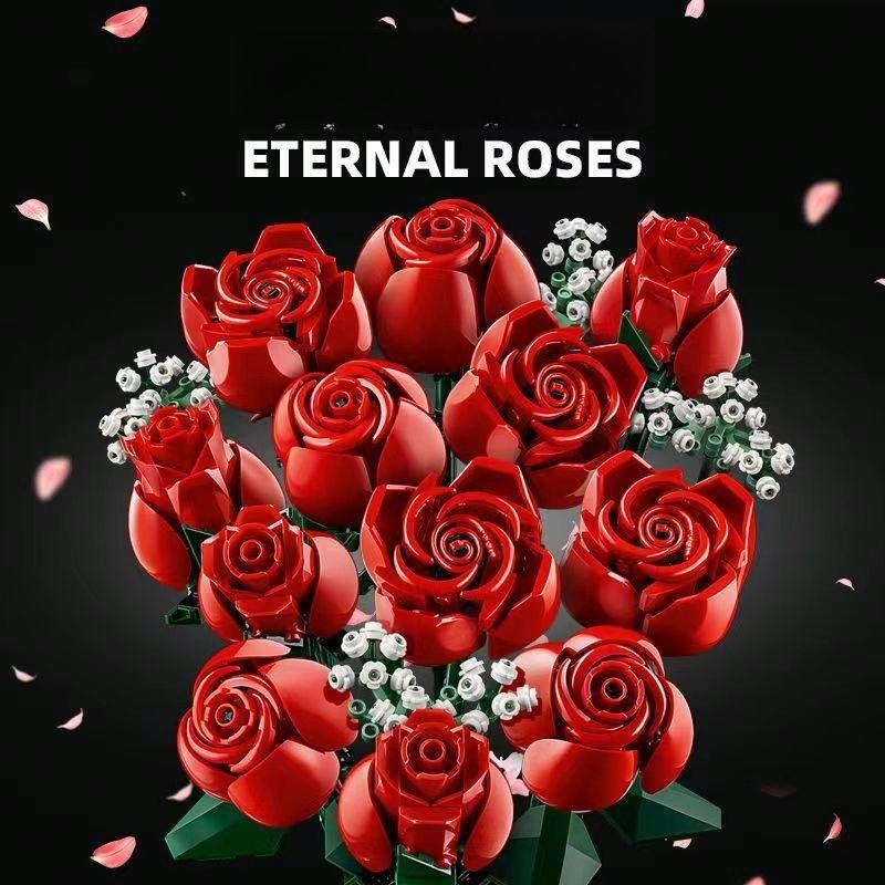10328 Series Flower Bouquet Building Kit Rose Flower Blocks Bouquet Home Accessories Plastic DIY Toy Unisex ABS 14 Years & up