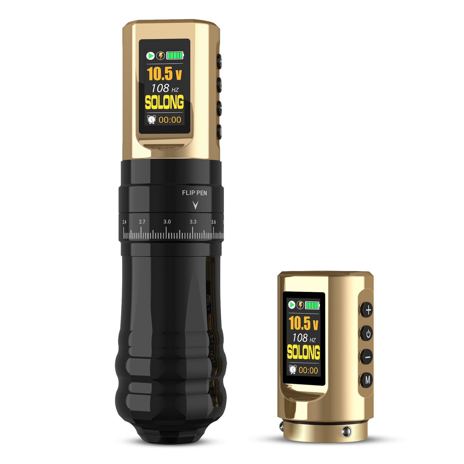 Solong Golden-Black New Design High Cost Performance Wireless Tattoo Machine Pen With Dual Golden Batteries
