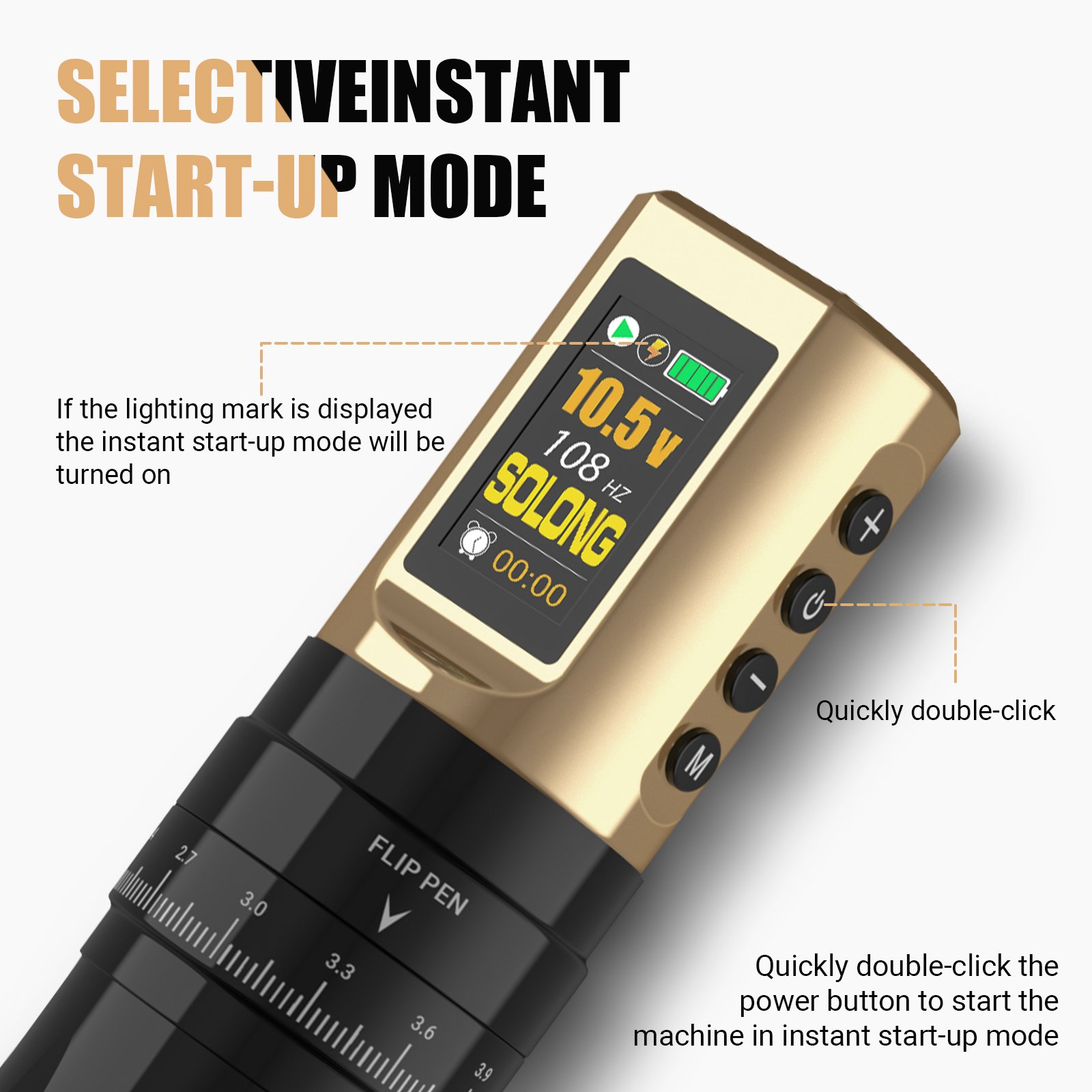 Solong Golden-Black New Design High Cost Performance Wireless Tattoo Machine Pen With Dual Golden Batteries