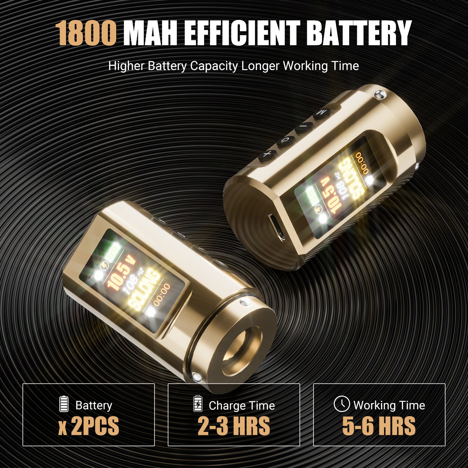 Solong Golden-Black New Design High Cost Performance Wireless Tattoo Machine Pen With Dual Golden Batteries