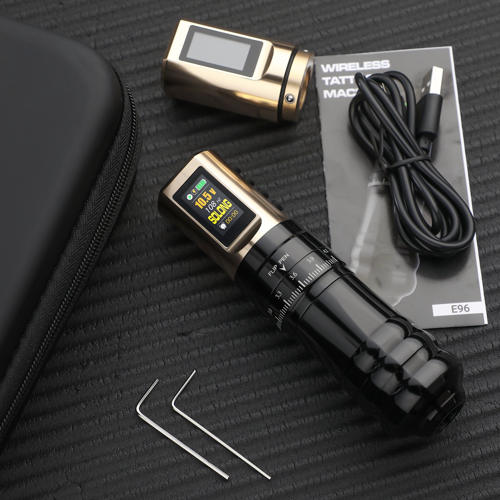 Solong Golden-Black New Design High Cost Performance Wireless Tattoo Machine Pen With Dual Golden Batteries