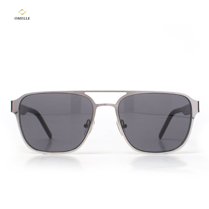 OMELLE Custom Unisex Sunglasses High Quality Metal Silver Frame UV400 Classic Retro Design Black Lens Sunglasses for Men Women