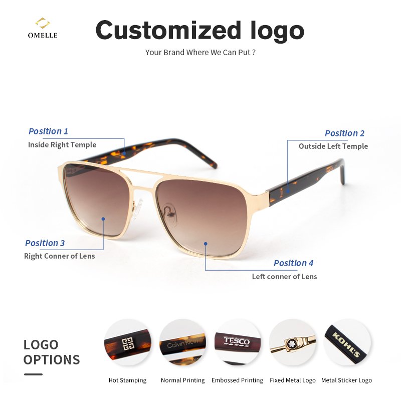 OMELLE Custom Unisex Sunglasses High Quality Metal Silver Frame UV400 Classic Retro Design Black Lens Sunglasses for Men Women