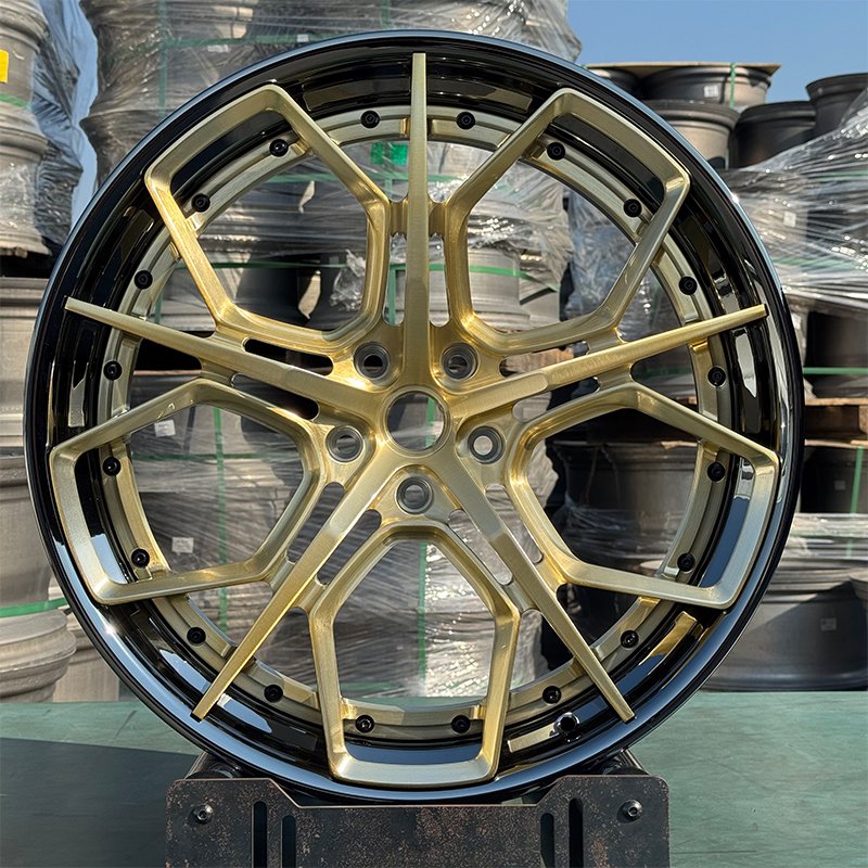 Hot Sale Wheels Car Alloy 2 Piece Forged Brush Golden Black Chrome Alloy Car Wheel Rim From China