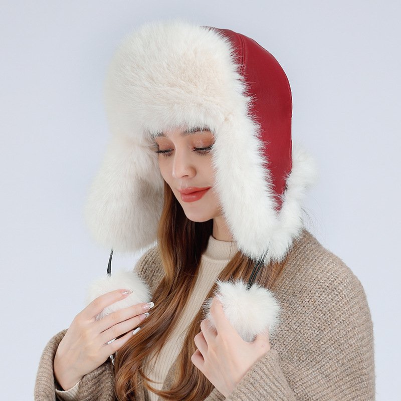 Wholesale Faux Fur Trapper Hat for Women Faux Leather Aviator Hat Warm Russian Trooper Hat Winter Skiing Cap Windproof