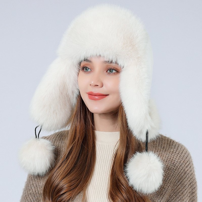Wholesale Faux Fur Trapper Hat for Women Faux Leather Aviator Hat Warm Russian Trooper Hat Winter Skiing Cap Windproof
