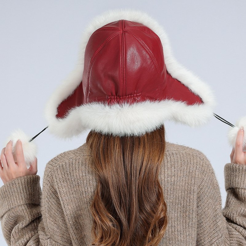 Wholesale Faux Fur Trapper Hat for Women Faux Leather Aviator Hat Warm Russian Trooper Hat Winter Skiing Cap Windproof