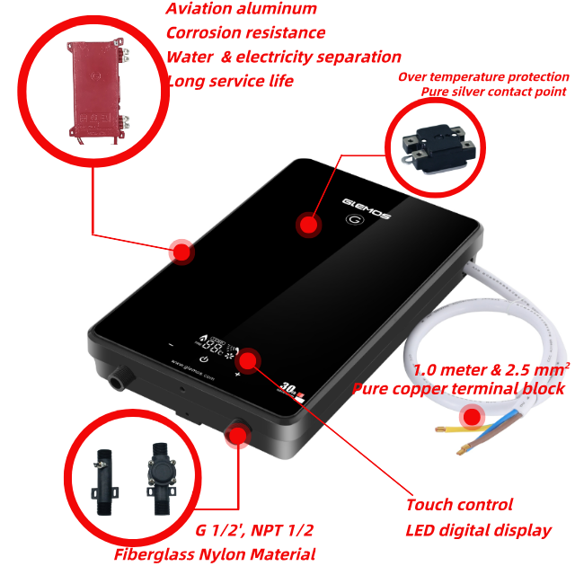 Factory Price 8kW Endless Hot Water Tankless Electric Gyser for Hotel Garage Commercial Household Shower Kitchen
