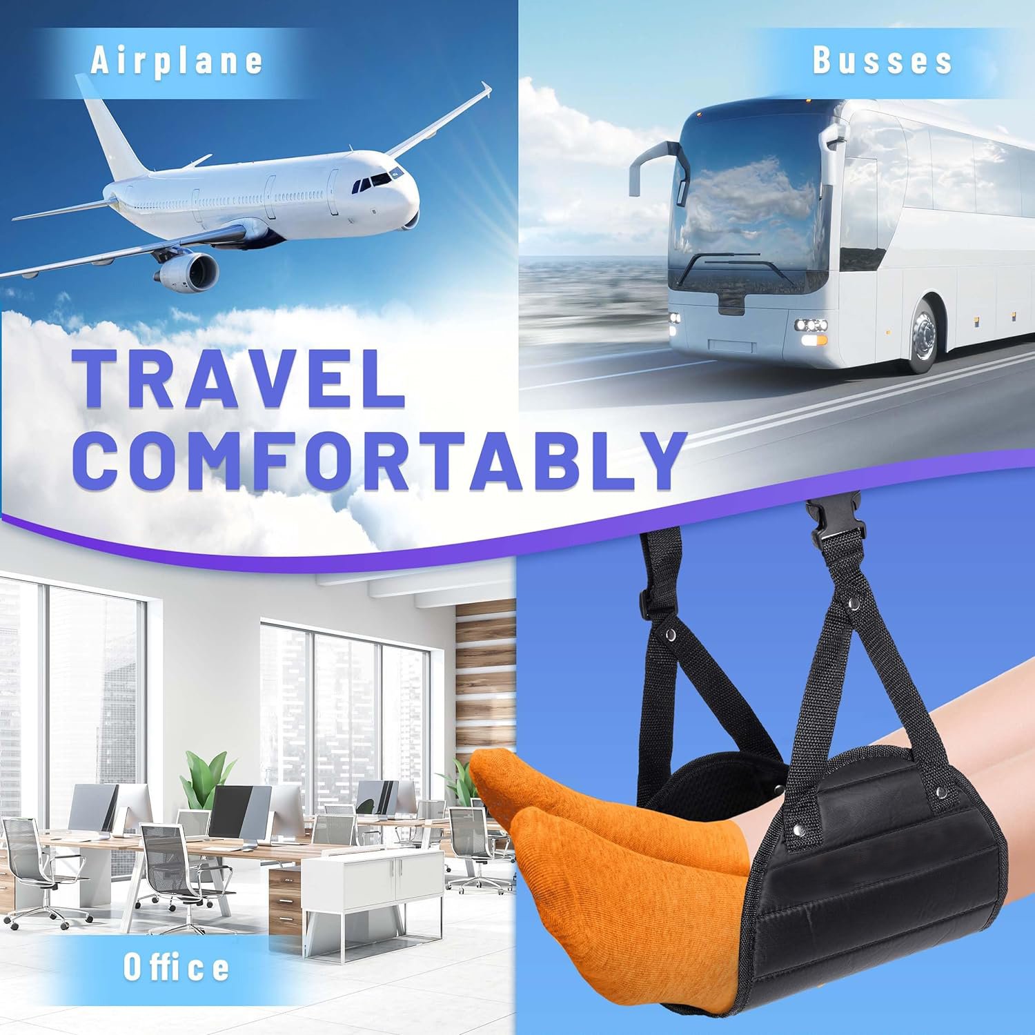 Travel Long Flight Essentials Airplane Foot Leg Portable Footrest Rest Under Desk Office Foot Hammock