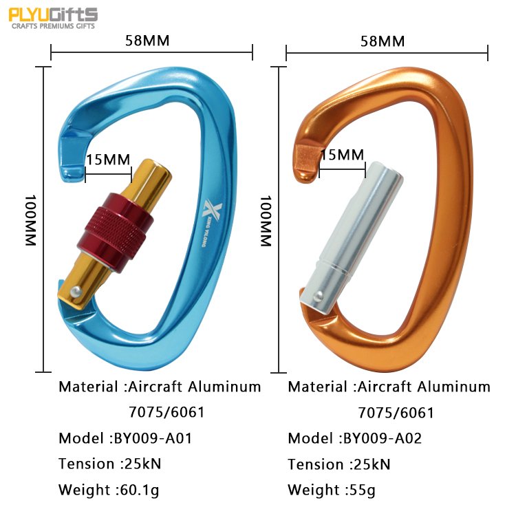 Factory Promotion Heavy Duty Aviation Aluminium Screw Auto Lock Karabiner 12kn/25kn Locking Climbing Carabiner Hook
