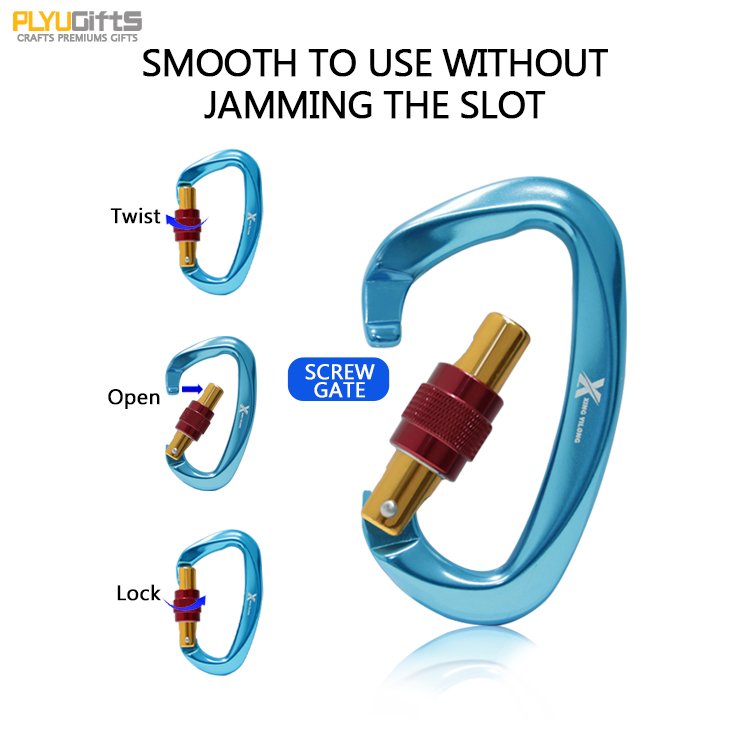 Factory Promotion Heavy Duty Aviation Aluminium Screw Auto Lock Karabiner 12kn/25kn Locking Climbing Carabiner Hook