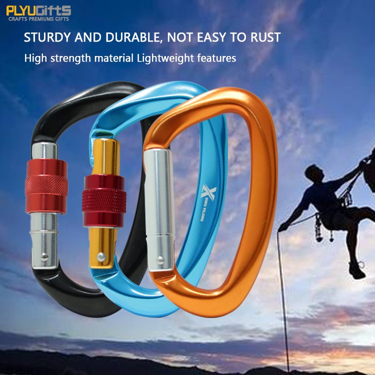Factory Promotion Heavy Duty Aviation Aluminium Screw Auto Lock Karabiner 12kn/25kn Locking Climbing Carabiner Hook
