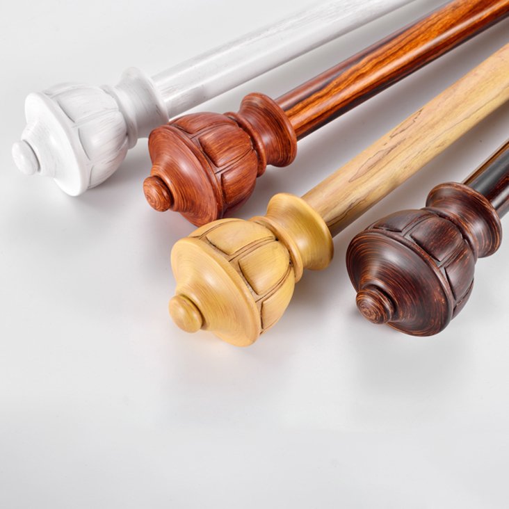 Classical Wood Grain Rust-proof Single Curtain Rods Pole with Resin Finial for Window