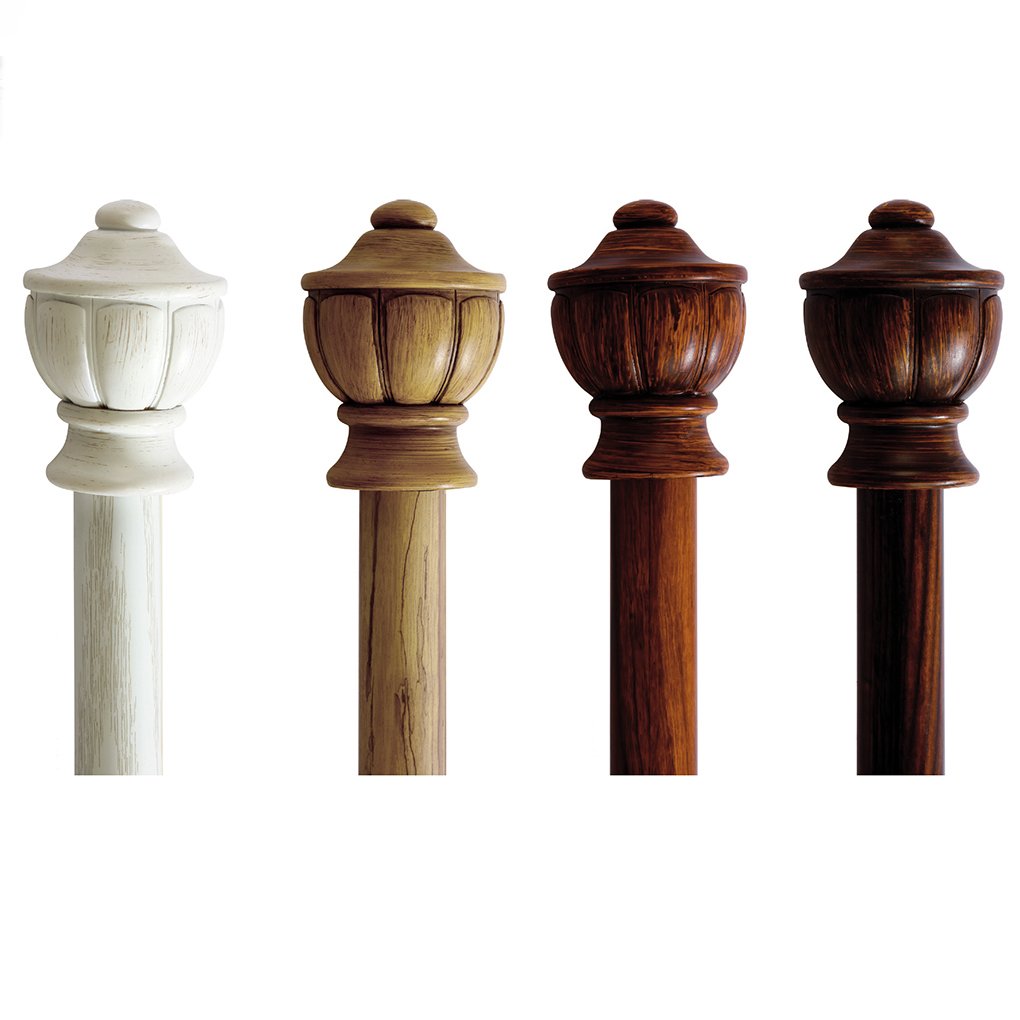 Classical Wood Grain Rust-proof Single Curtain Rods Pole with Resin Finial for Window