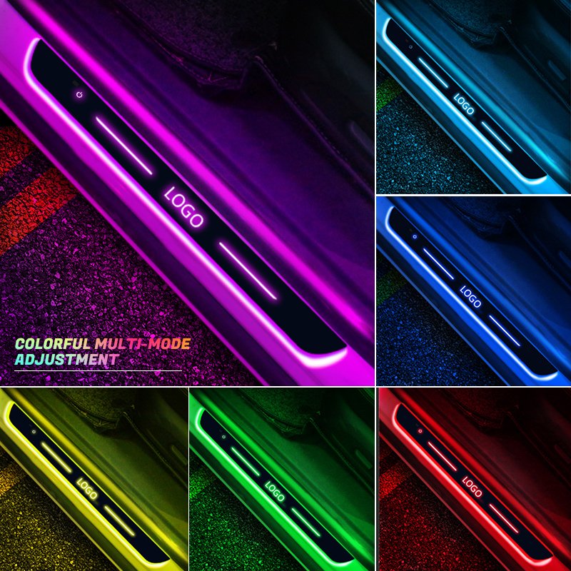 New Upgraded Touch Key Threshold Light Custom Logo Car Threshold Scuff Plate Pedal Protection Strip Bloom Ambient Lighting
