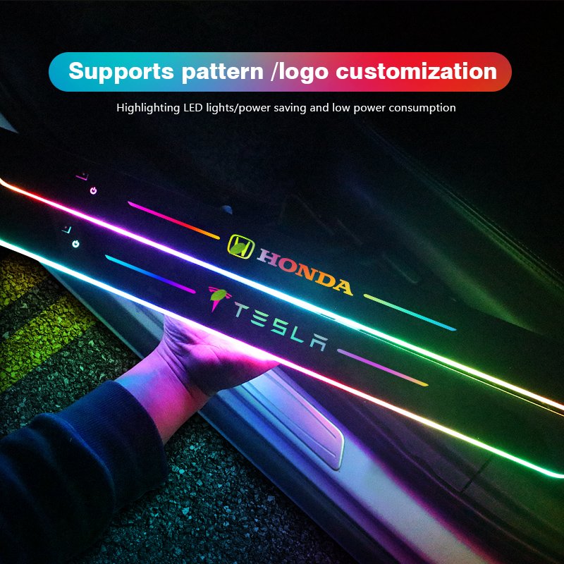 New Upgraded Touch Key Threshold Light Custom Logo Car Threshold Scuff Plate Pedal Protection Strip Bloom Ambient Lighting