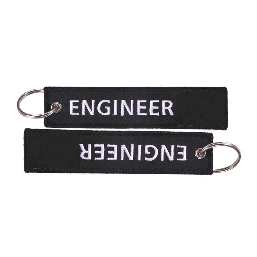 Custom Woven Key Chain Tag Strap Jet Tag Embroidered Keyring Text Motorcycle Patch Black Embroidery Logo Flight Keychain Key Tag